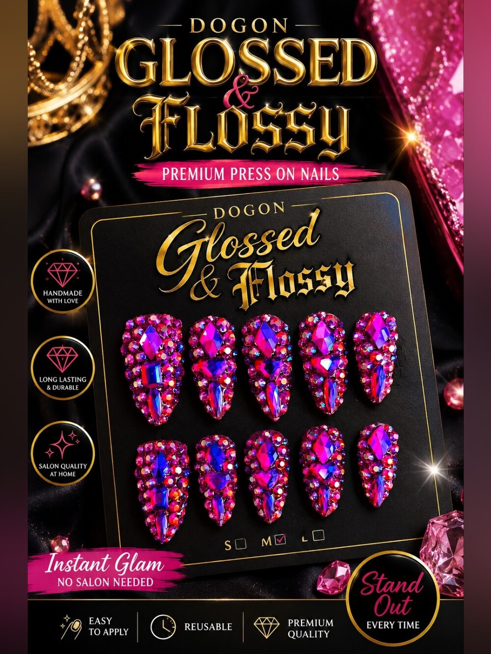 Fuchsia Fantasy Luxe Press-On Nails | Premium Handmade Almond Shape
